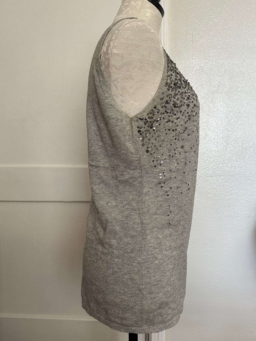 EILEEN FISHER Gray Sequin Tank Top Organic Cotton Cashmere Size M - Picture 3 of 9
